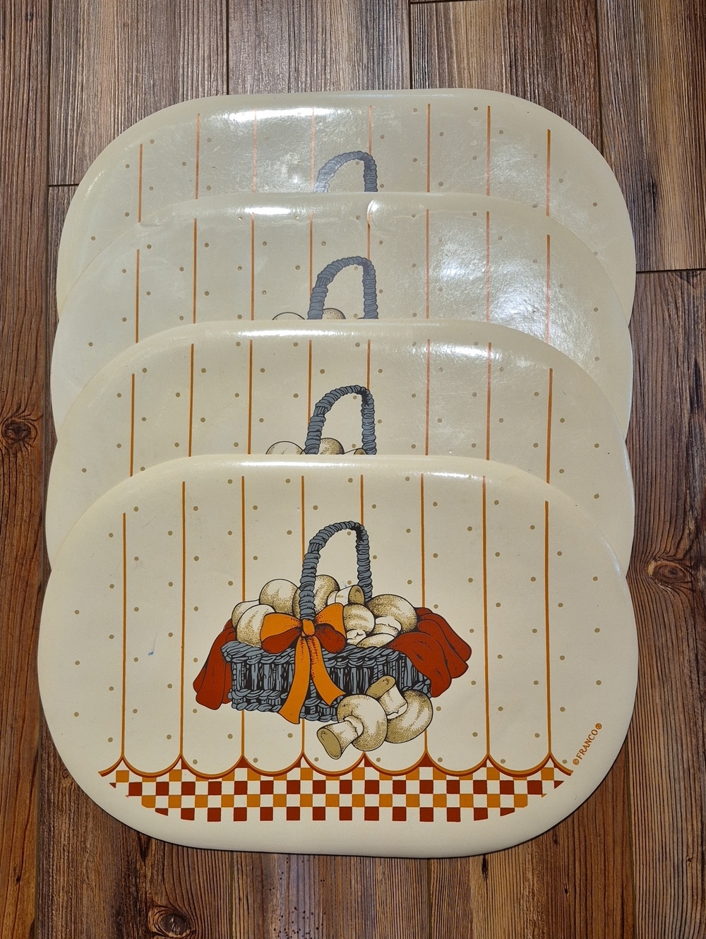 Vintage Country Cottage Franco Basket of Mushrooms Vinyl Placemats - Set of 4